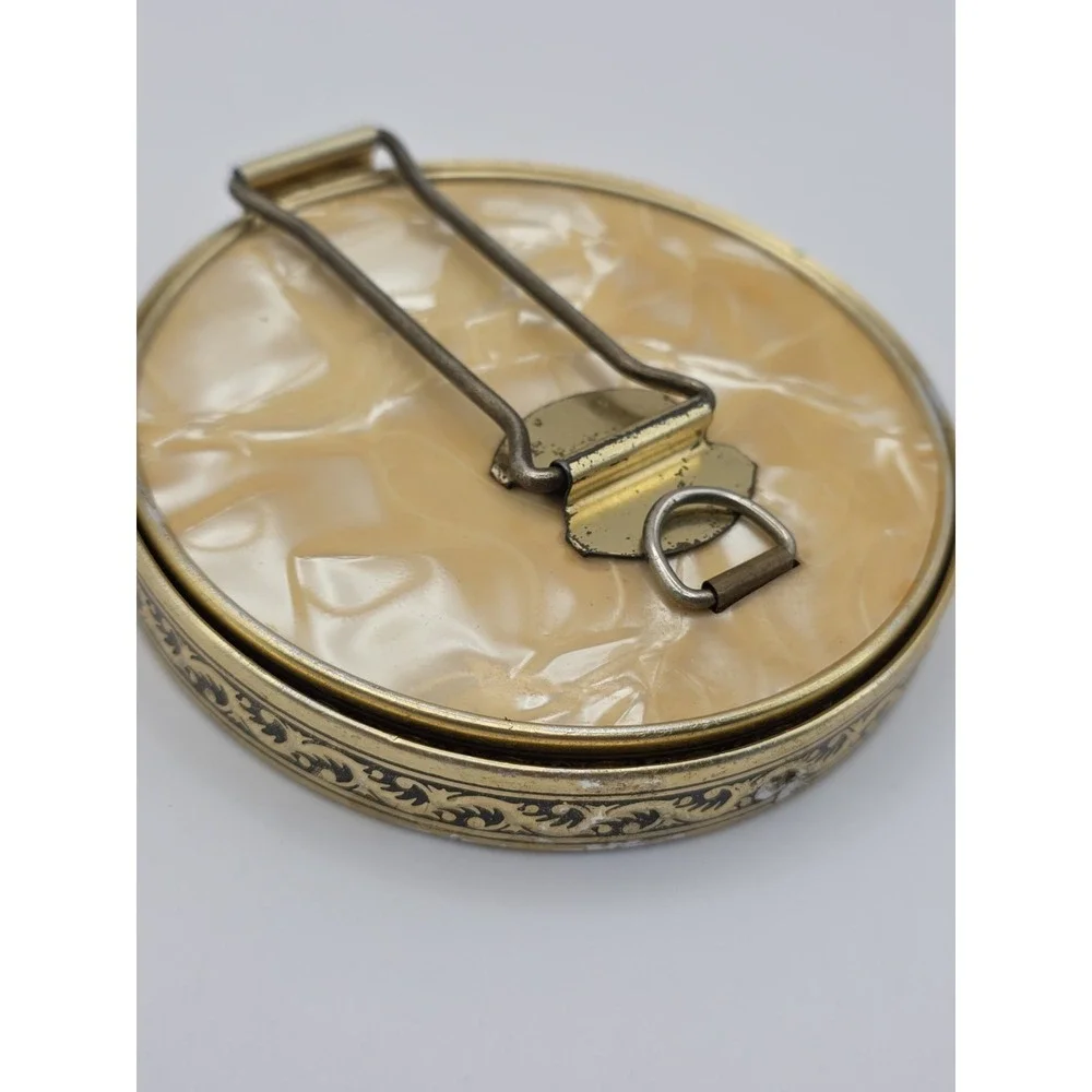 Vintage Japan Faux Mother Of Pearl Compact Folding Vanity Makeup Mirror Travel